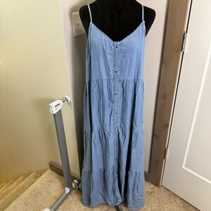 NWT Cotton & Rye Tiered Denim Sundress Strappy Maxi Lightweight Spring Summer M